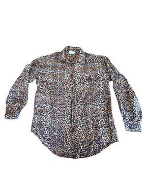 Vintage 90s K Arnold 100% Silk Animal Print Blouse Mob Wife Quiet Luxury M